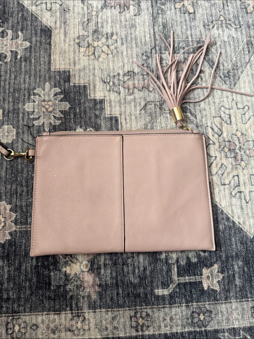 INC International Concepts Dusty Pink Pebbled Leather Wristlet Clutch